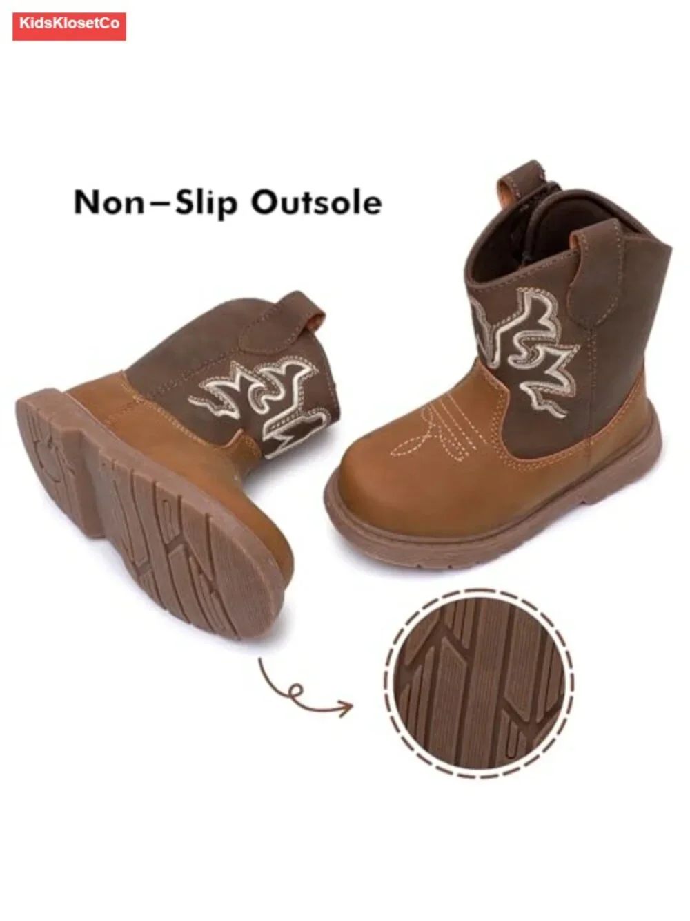 Toddler Cowboy Boots with Hook & Loop Closure, Round Toe, Western Style